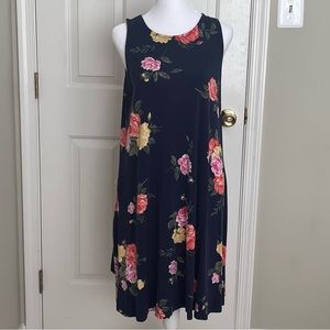 Old Navy Sleeveless Swing Dress Navy w/floral print L Great for travel